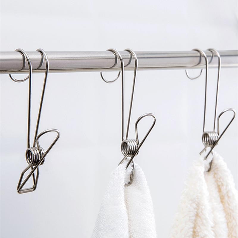 stainless steel small clip hook with hanging bathroom multi-functional clothes windproof drying rack household storage clothes clip