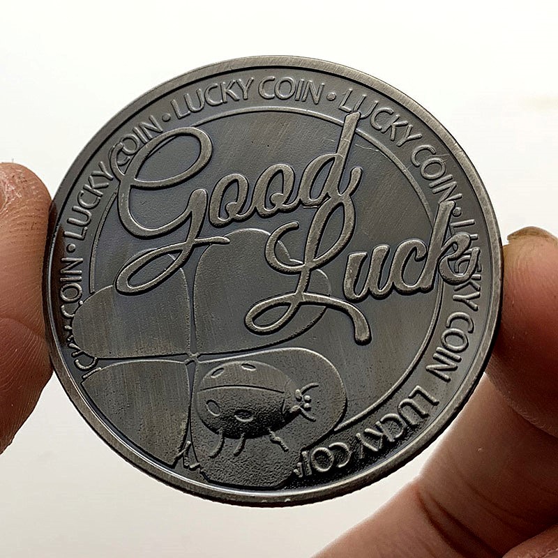 代发 外贸亚马逊镀镍古银幸运草四叶草 good lucky 金币硬币