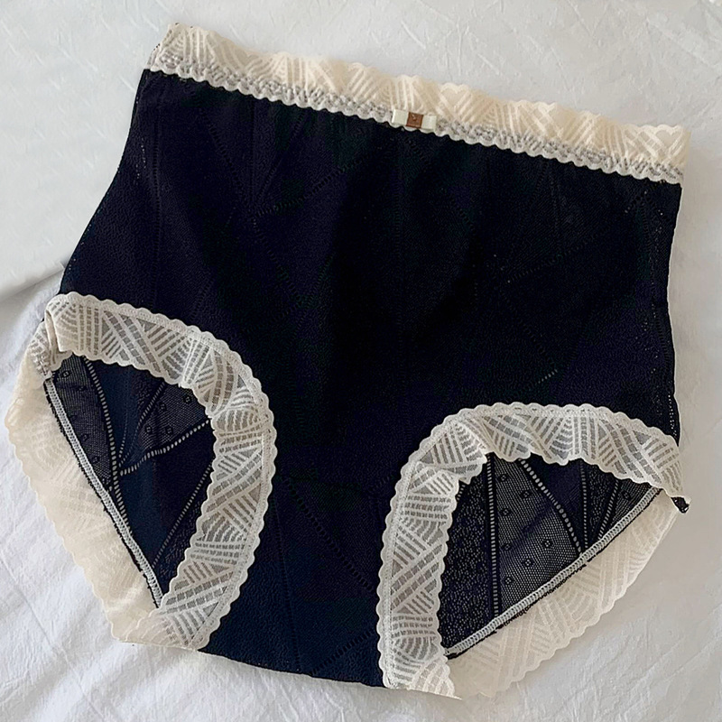 桔内蕉凹女士内裤冰丝高腰收腹性感蕾丝蝴蝶结花纹舒适透气三角裤