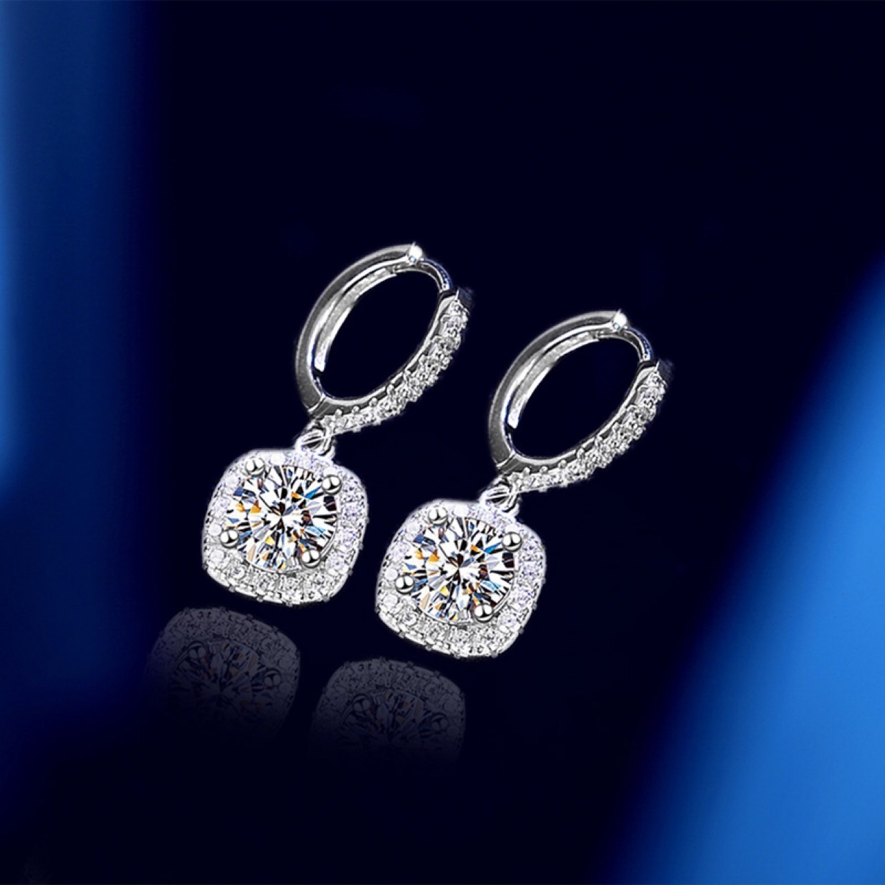 S925 Sterling Silver Luxury Square Bag Moissanite Earrings for Women Temperament Wild Luxury Inlaid Earrings Ins Special-Interest Design Ornament