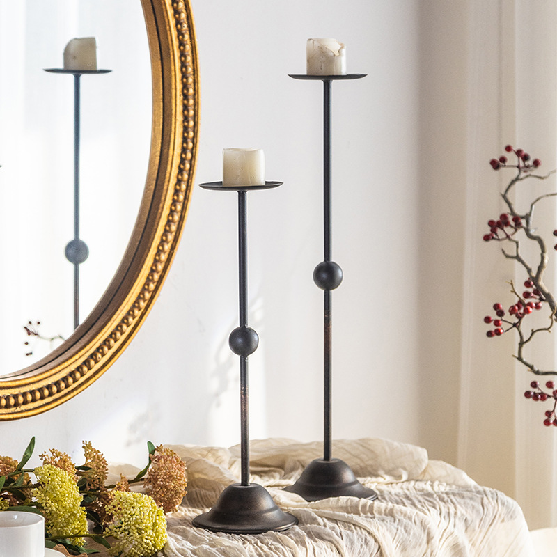 法式复古铁艺烛台做旧装饰摆件浪漫餐桌烛台民宿婚纱拍摄道具