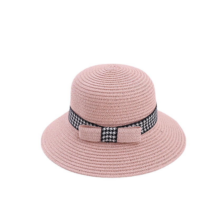 Summer Children's Travel Star Same Style Straw Hat Parent-Child Houndstooth Bucket Hat Sunshade Foldable Baby Beach Hat