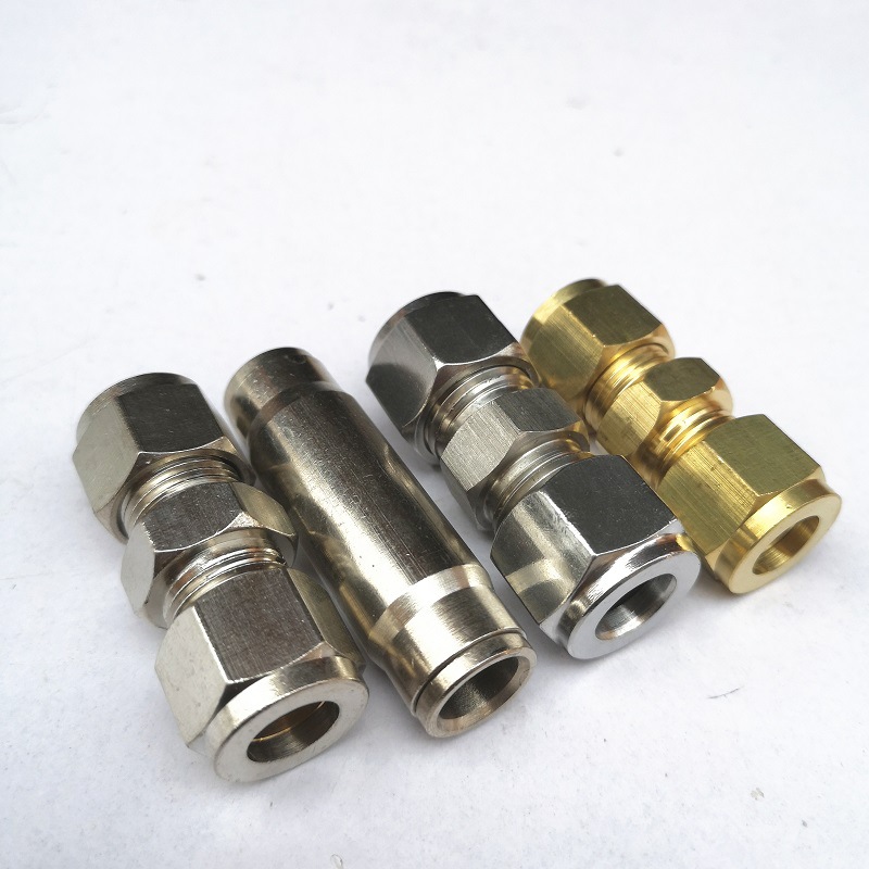 黄铜卡套直通接头直接管接头952mm高压造景造雾喷雾配件直通无孔