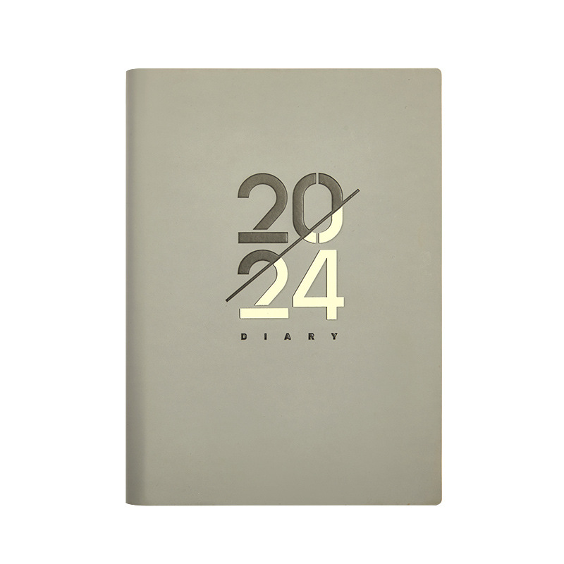 Schedule Book 2024 Portable Daily Planner Wood-Free Paper Simple Business PU Leather Notebook Macaron Imitation Leather