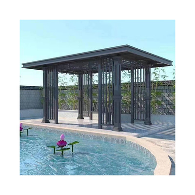户外新中式凉亭别墅玻璃顶遮阳防雨亭铝合金新中式简约园林凉亭