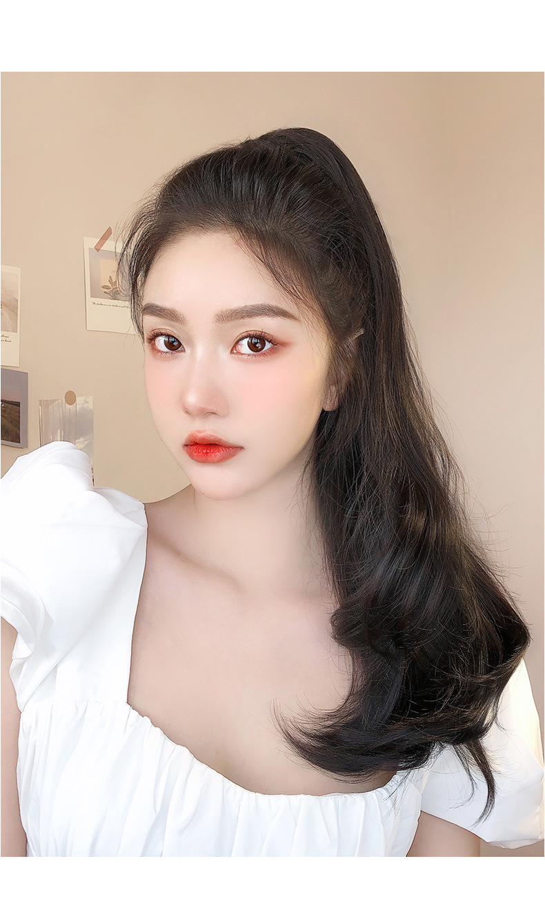 假发女马尾微卷自然衔接真发俏皮可爱视觉拉长颈部微卷马尾