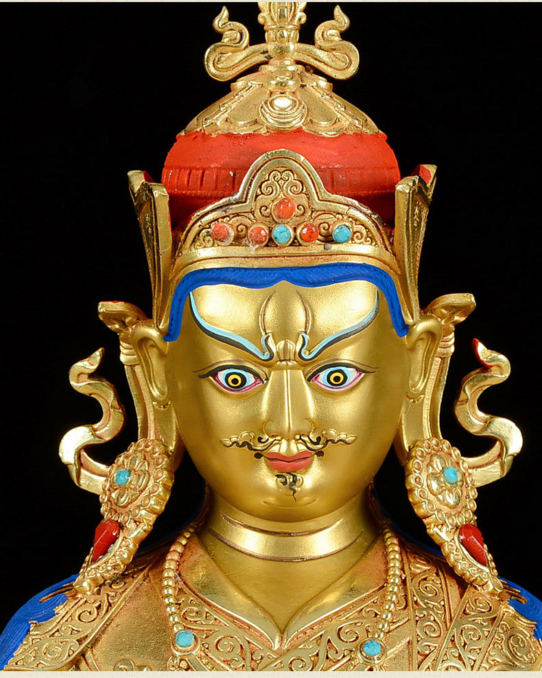 佛缘汇 莲花生大士佛像7寸佛堂密宗供佛铜全鎏金莲花生大师摆件