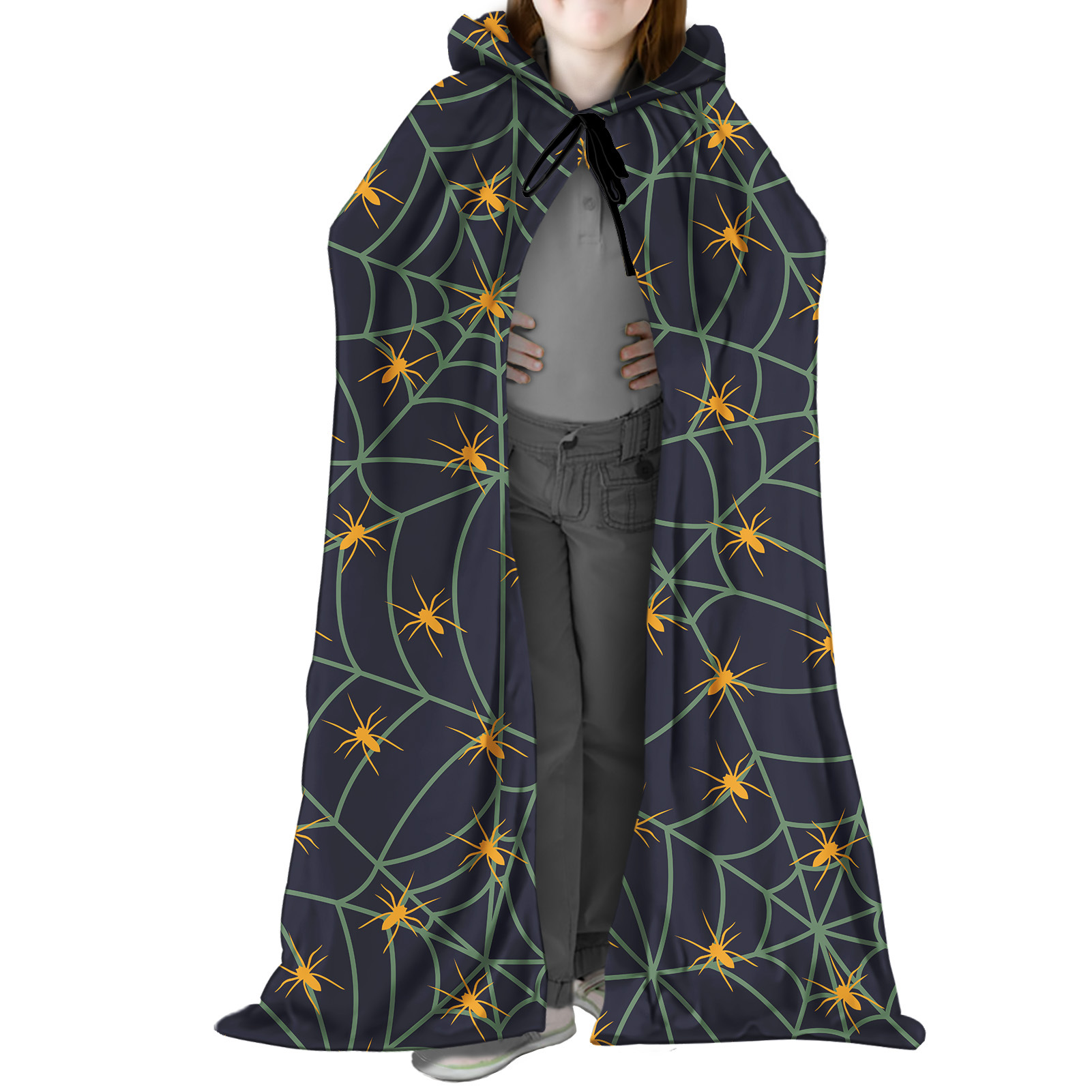 蜘蛛网带帽斗篷 万圣节装饰 南瓜鬼女巫服儿童派对服装披风新款