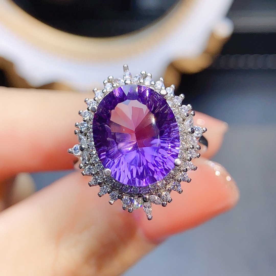 工厂批发爆款天然紫水晶戒指s925银镶嵌主石10*12热销欧美一件代