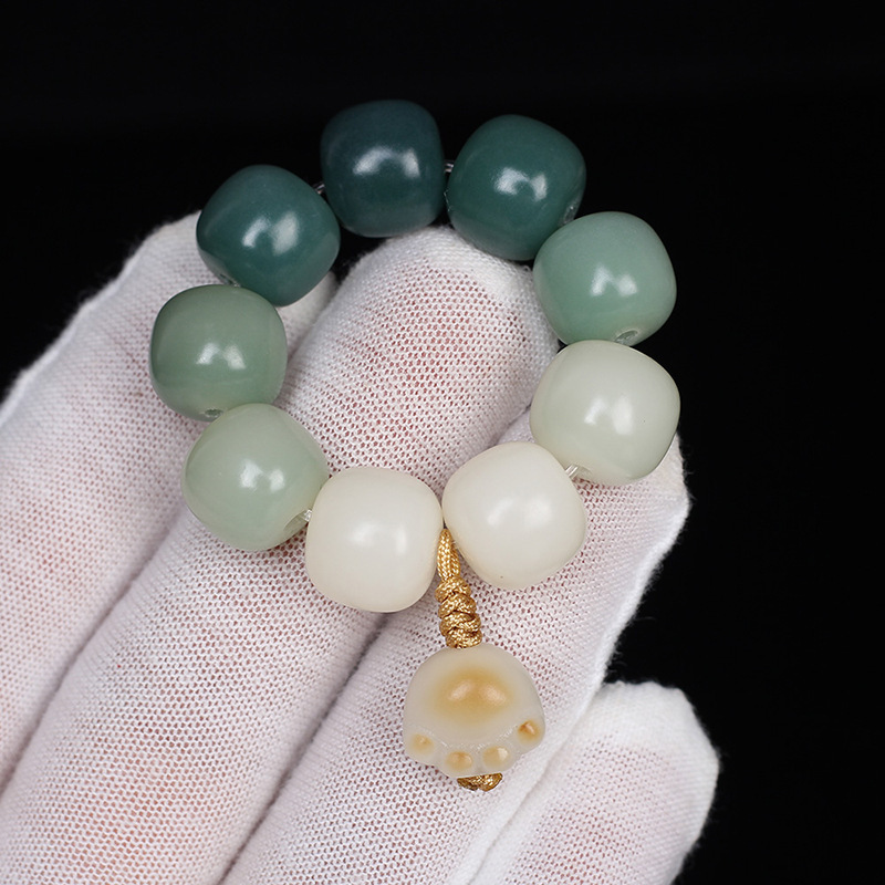 Floating Flowers Carbon Burning White Jade Bodhi Root Bracelet Female Old Barrel Beads Carved Cat's Paw Mobile Phone Ornaments Small Hand Toy Men Wholesale