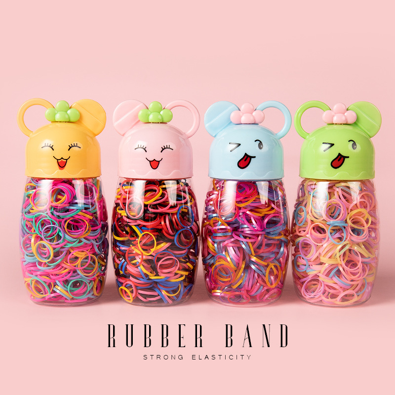 Korean Style New Cartoon Bucket Disposable Small Rubber Band Children's Hair Band Strong Pull Constantly Thick Color Rubber Band Hair Rope