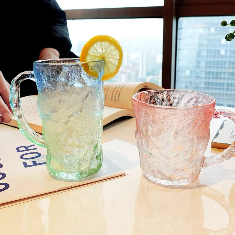 设计感小众冰川纹玻璃杯高颜值家用喝水杯苏打气泡水杯果汁饮品杯