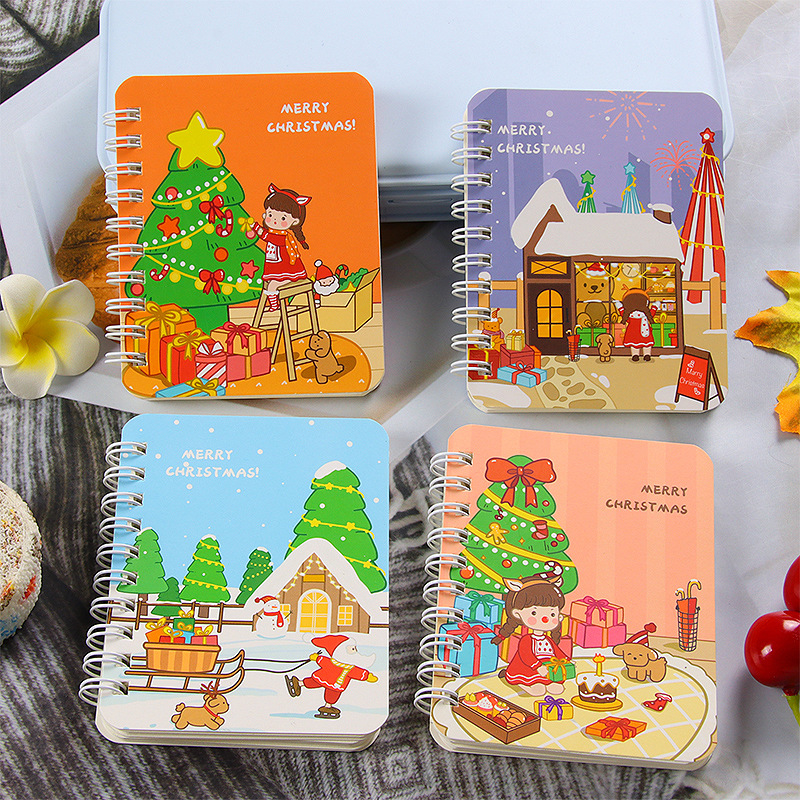 Christmas Series A7 Coil Notebook Flip Notepad Student Festival Prize Gift Notebook Diary Journal Book