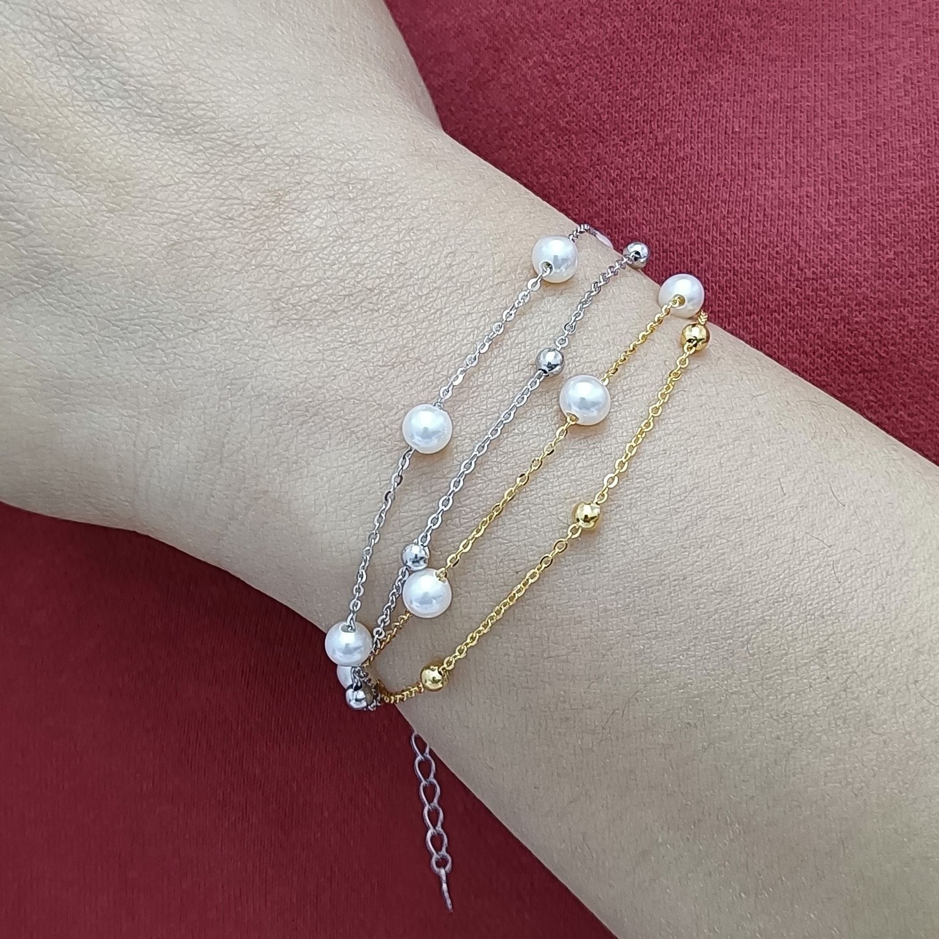 s925纯银韩版时尚手链全网流行精致款天然淡水珍珠满天星手串首饰