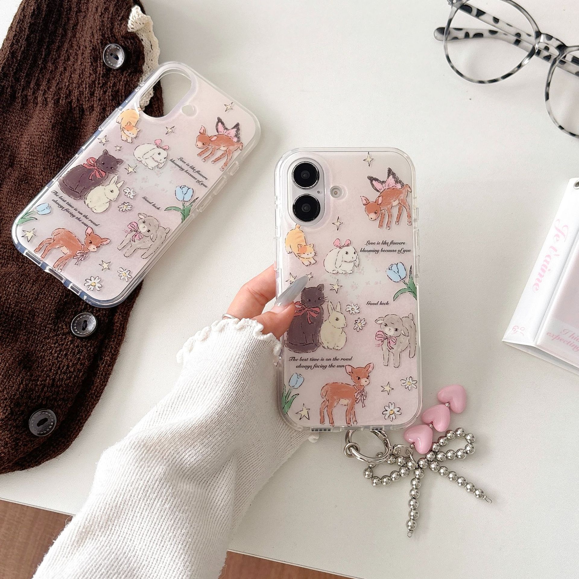 春天粉色花朵小鹿适用苹果16手机壳iPhone15pro max新款13/14圆边