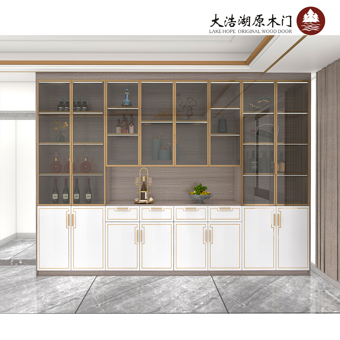 全屋定制 一柜到顶现代轻奢工艺衣柜客厅酒柜厂家定做设计效果图