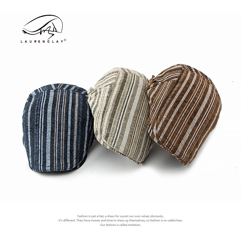 Japanese Minority Vintage Stripe Beret Women's British Fashion Suede Warm Advance Hats Men's Casual Peaked Cap Fashion