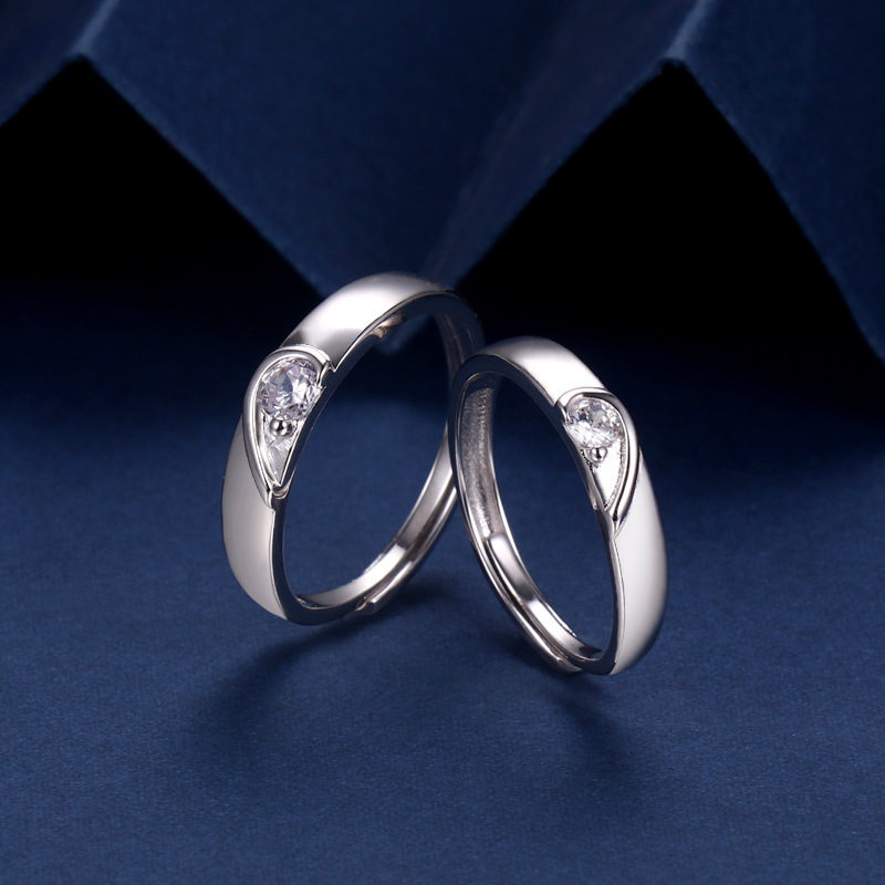 s925纯银情侣对戒合心形仿真钻石八心八箭锆石戒指简约ins求婚戒
