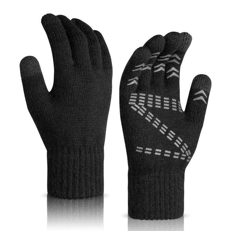 Knitted Touch-Screen Gloves Winter Warm Fleece-Lined Men's and Women's Outdoor Riding Electric Car Cold-Proof Gloves Factory Direct Supply