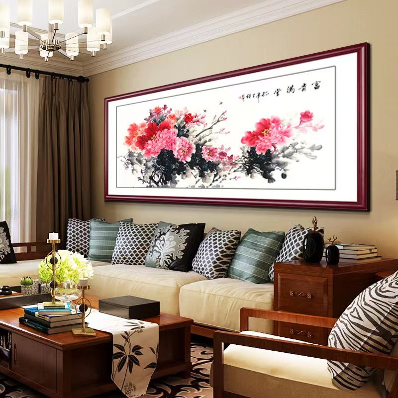 花开富贵客厅挂画牡丹图新中式沙发背景墙带框装饰画风水国画批发