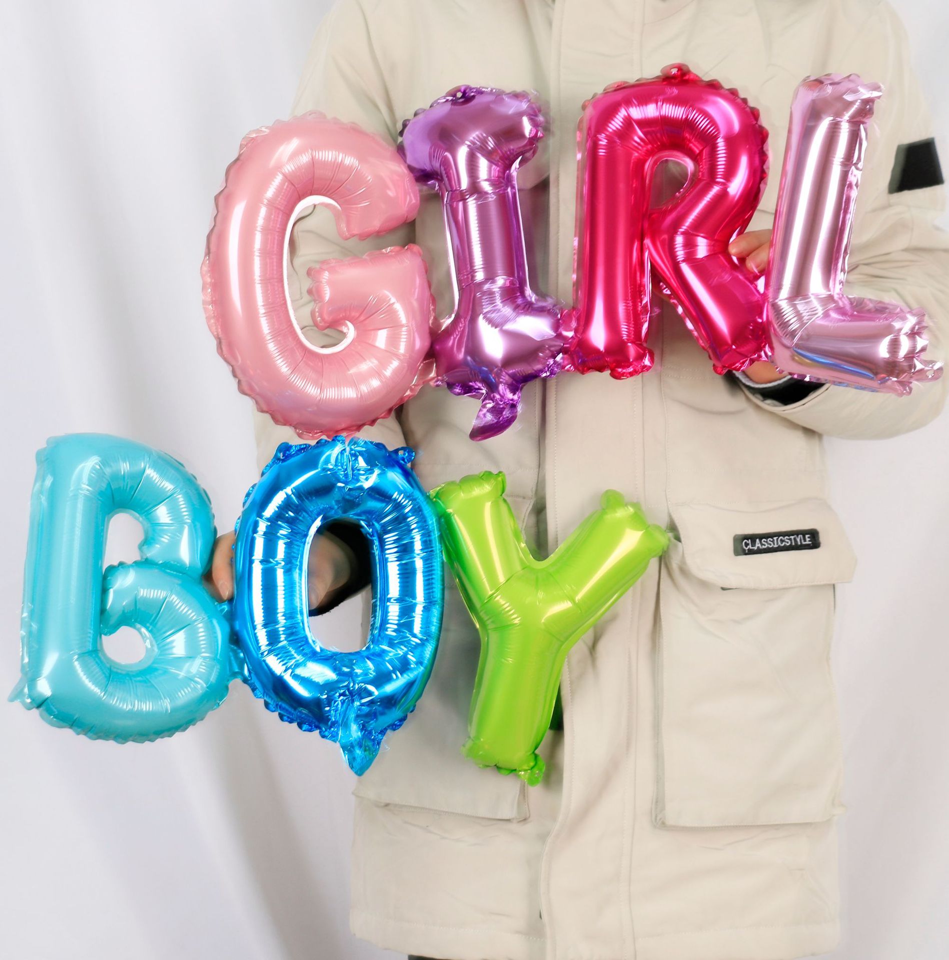 跨境 连体彩色boy girl铝箔气球 男孩女孩字母铝膜气球生日派对