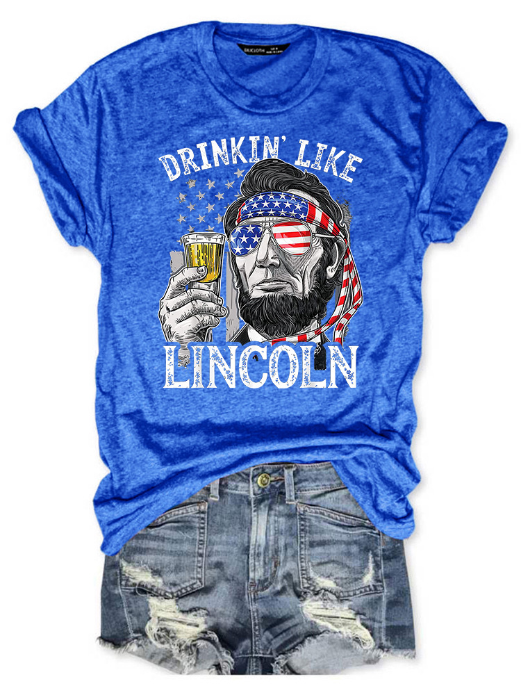 夏季drinkinlike lincoln印花欧美圆领套头女装t恤