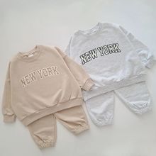 2023跨境新款男女童韩版卫衣套装时髦字母印花婴幼童长袖上衣长裤