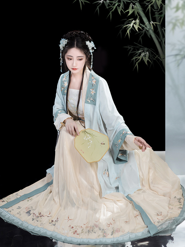 岁岁年年 清水溪汉初宋制汉服女春夏长干寺褙子飞机袖印花百迭裙