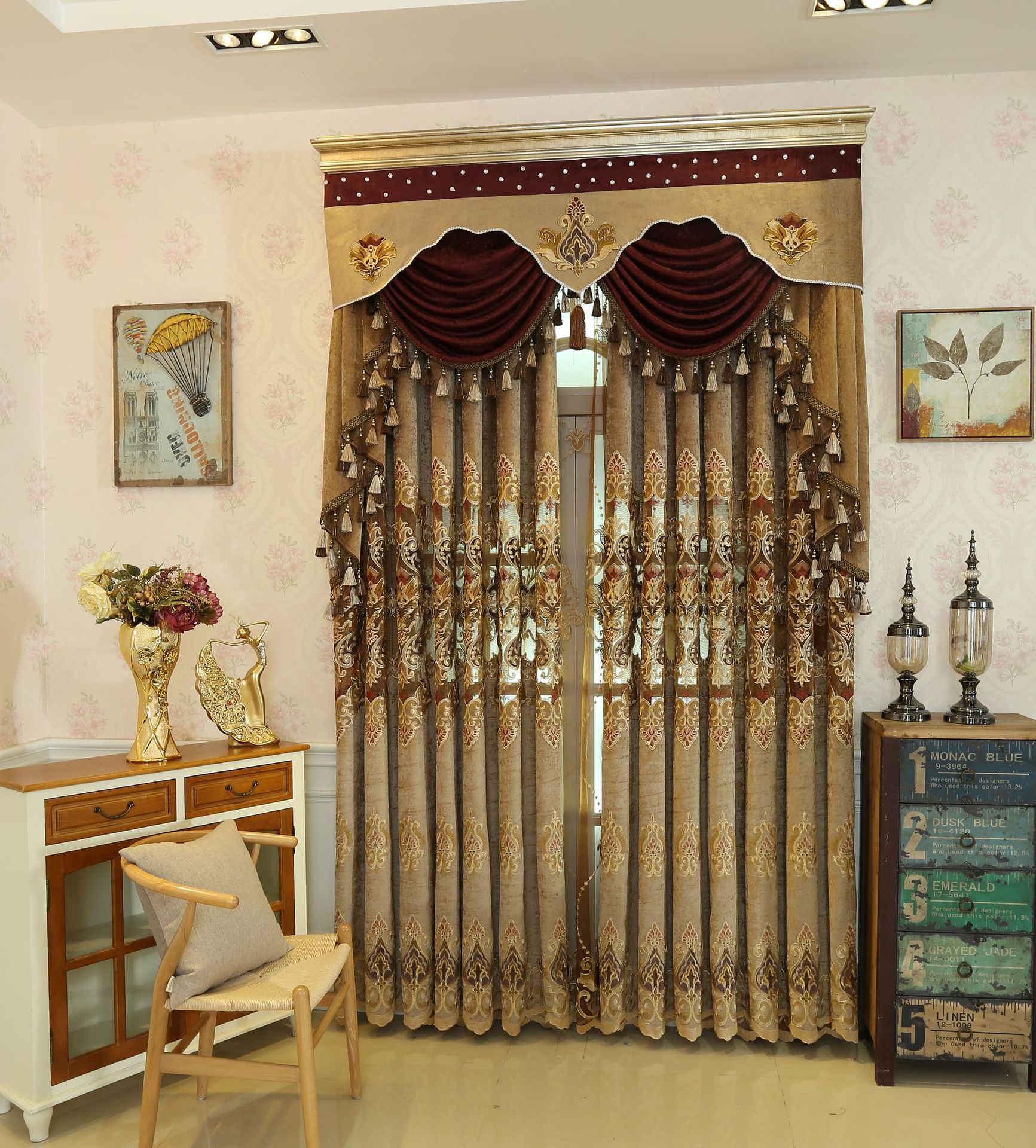 欧式水溶绣花窗帘定制绒布镂空窗帘客厅窗帘高档奢华2020新品