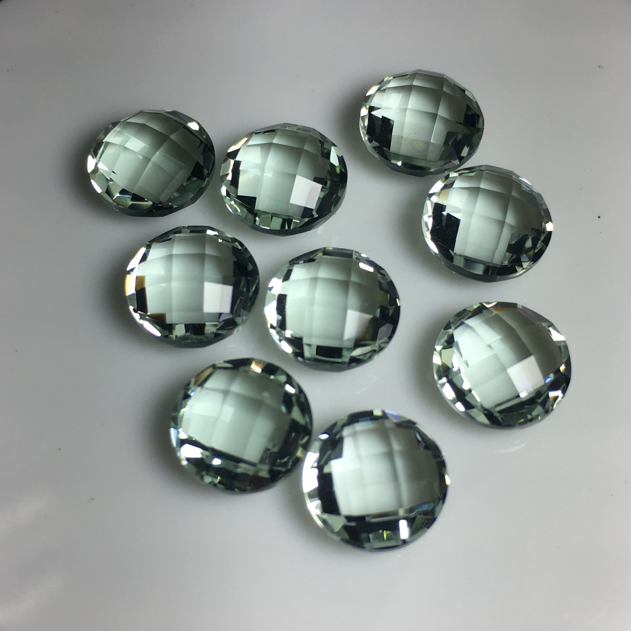 批发合成绿紫晶压电水晶双格面圆形7.5mm 9mm双龟