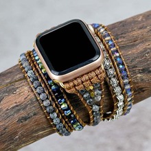 外贸电商热卖5层缠绕苹果手表带手链风化玛瑙编织波西米亚手表带