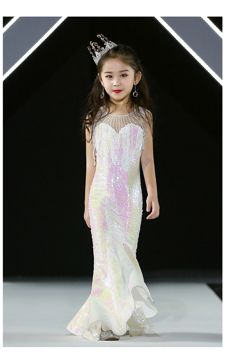 儿童礼服新款时尚鱼尾裙女童t台模特走秀小女孩主持人钢琴演出服