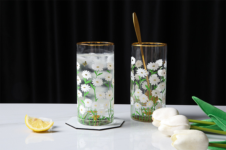 绿典 小雏菊贴花金箔玻璃杯灌金工艺居家办公创意礼物水杯果汁杯