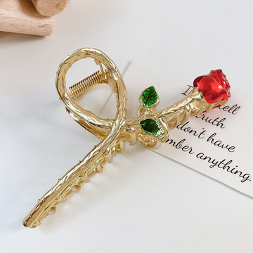 金色玫瑰花超大号抓夹金属发夹后脑勺发抓夹子头饰鲨鱼夹发卡女