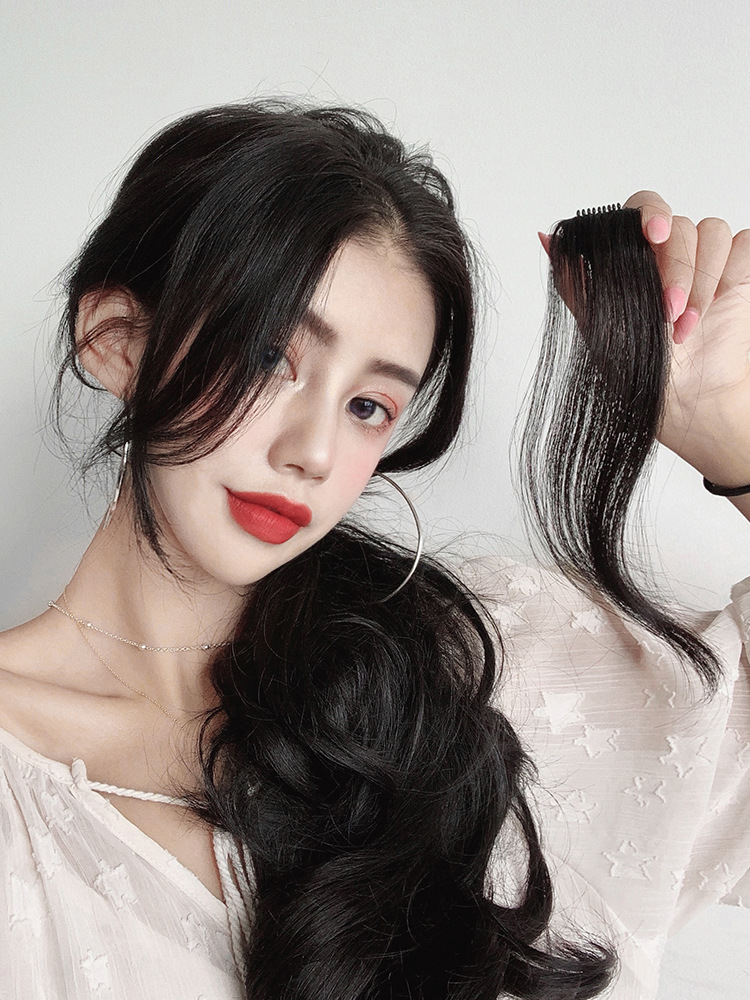 真发网红八字修颜长刘海两侧 无痕法式空气斜刘海中分刘海假发片