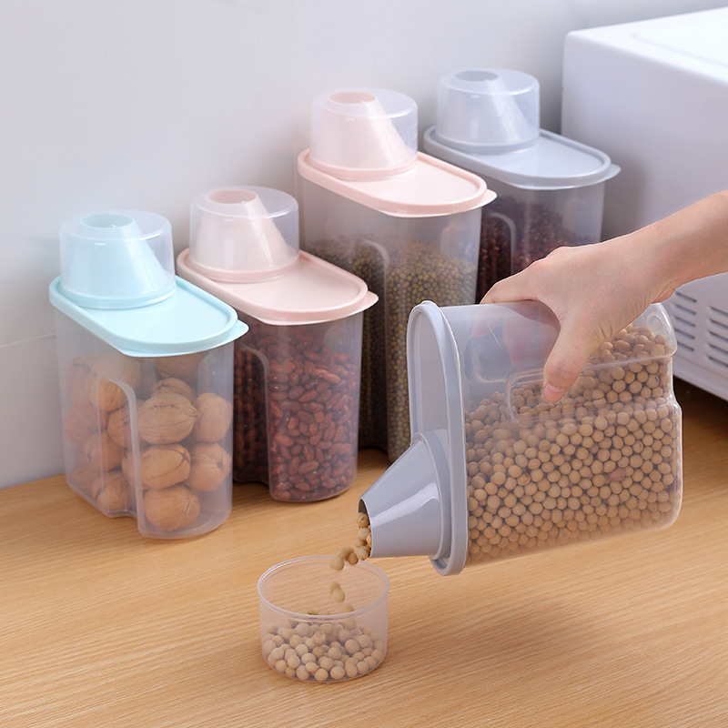 Sealed Plastic Cans Large Food Crisper with Measuring Cup Kitchen Storage Bucket Cereals Jar Storage Box