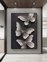 新中式ins抽象黑白蝴蝶玄关装饰画现代简约客厅餐厅沙发背景挂画