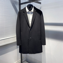 男装冬季双面尼大衣时尚黑色商务长款羊毛外套男士大衣 B1AAB4206