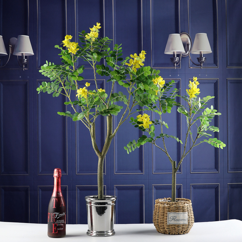 仿真花黄槐 仿真植物装饰黄槐树 仿真绿植客厅办公室软装落地盆栽