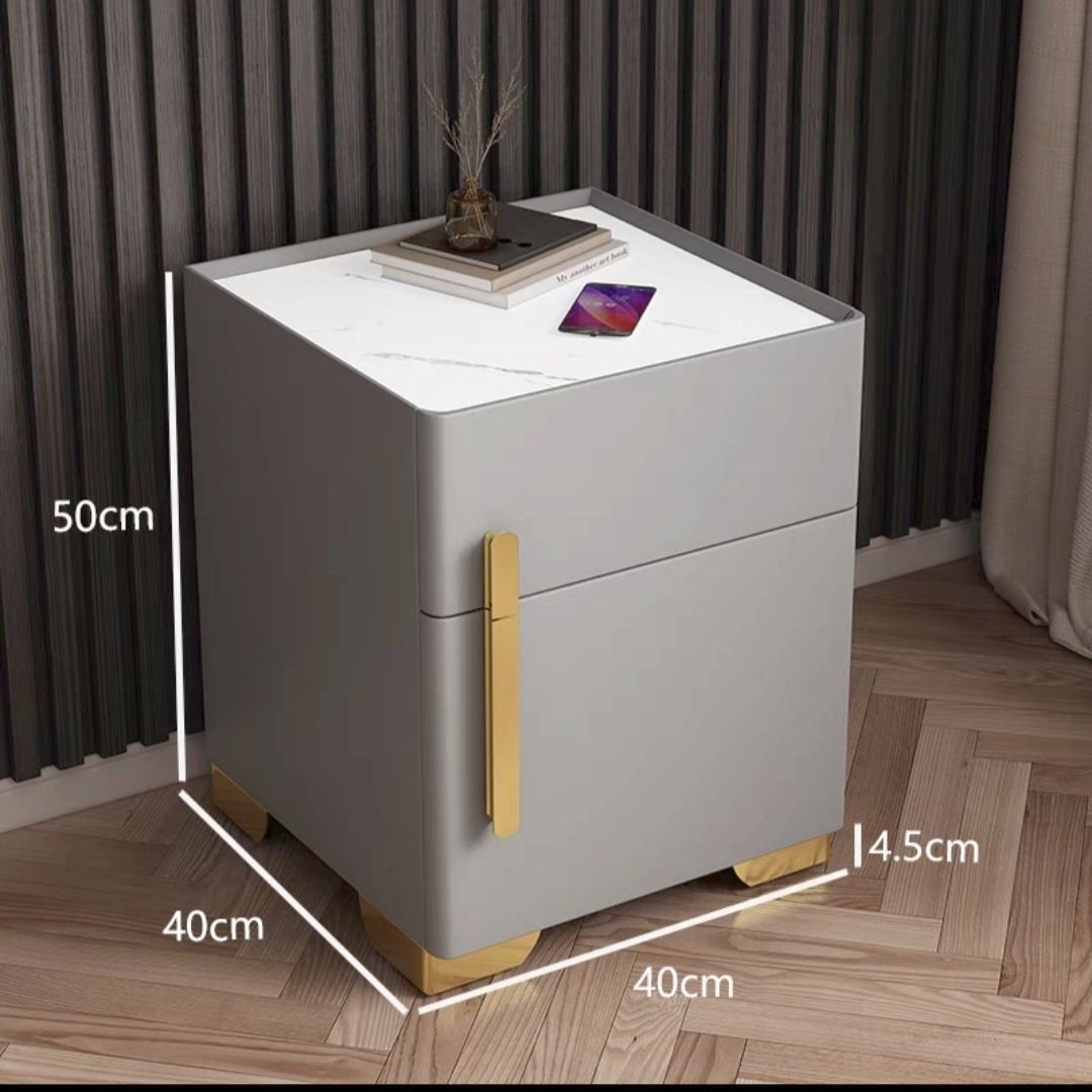 Light Luxury Smart Bedside Table Safe Multi-Function Bedside Cabinet Wireless Charge Bluetooth Speaker Tricolour Light Bedroom