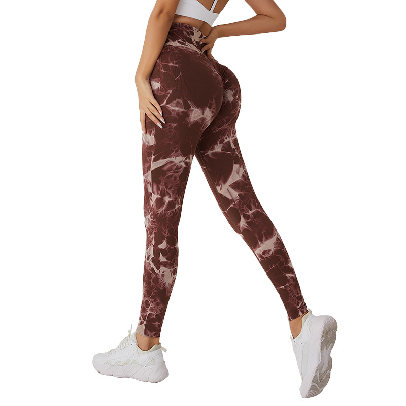 Europe and America Cross Border Seamless Tie-Dye Yoga Pants Female Peach Hip Sexy Butt-Lift Underwear Quick-Drying Peach Exercise Workout Pants