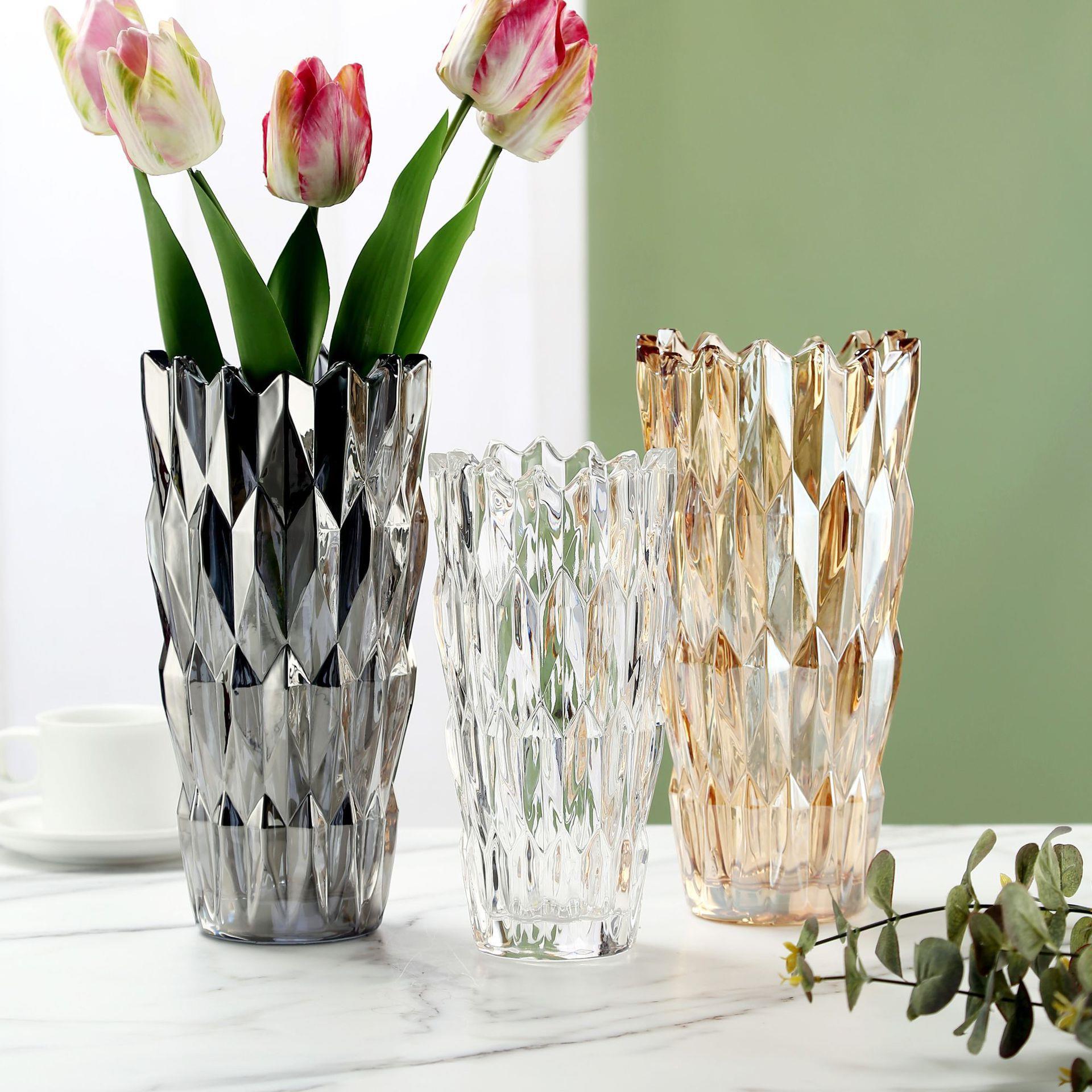 现代简约ins加厚水晶玻璃花瓶 锯齿口满天香水养插花客厅餐桌家居