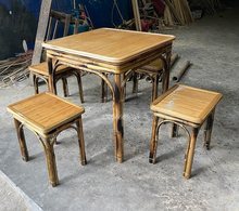 中式正方形竹编桌椅经济型餐桌餐椅四川竹制家具竹桌子竹凳子整装