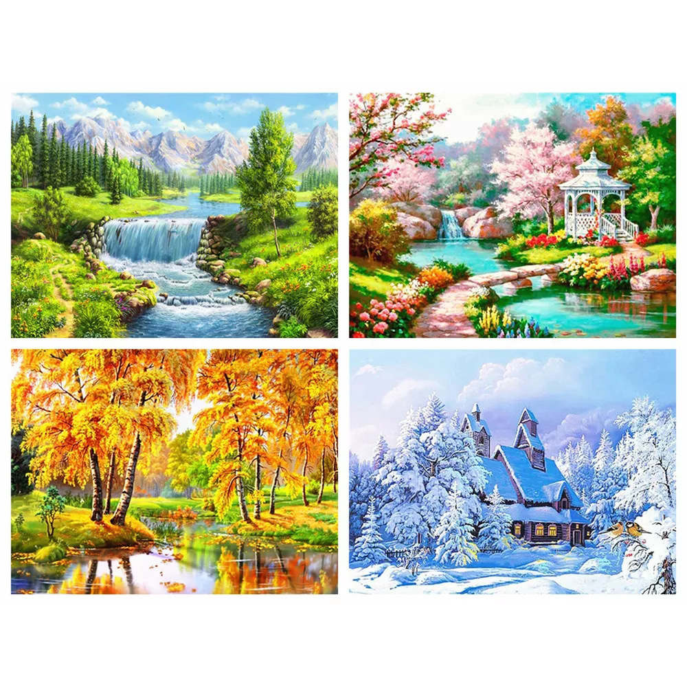5d钻石十字绣 春夏秋冬风景钻石画 diy贴钻钻石绣砖石画点钻画