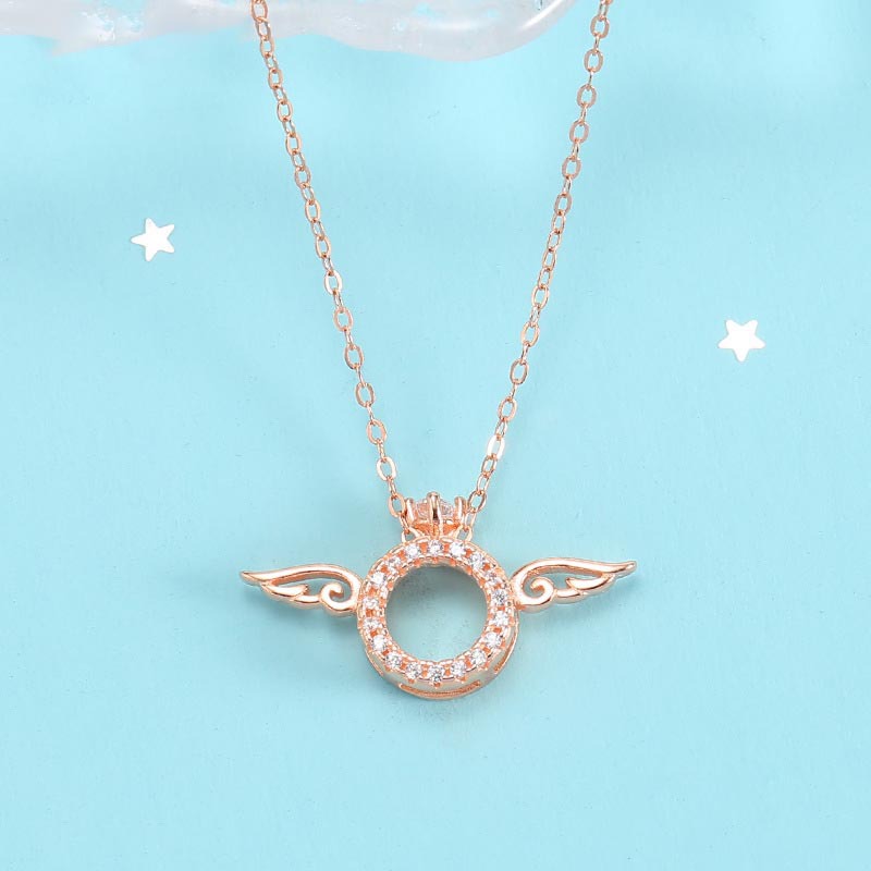 s999银魔法bb戒项链女夏18k彩金天使翅膀锁骨链时尚简约灵动吊坠