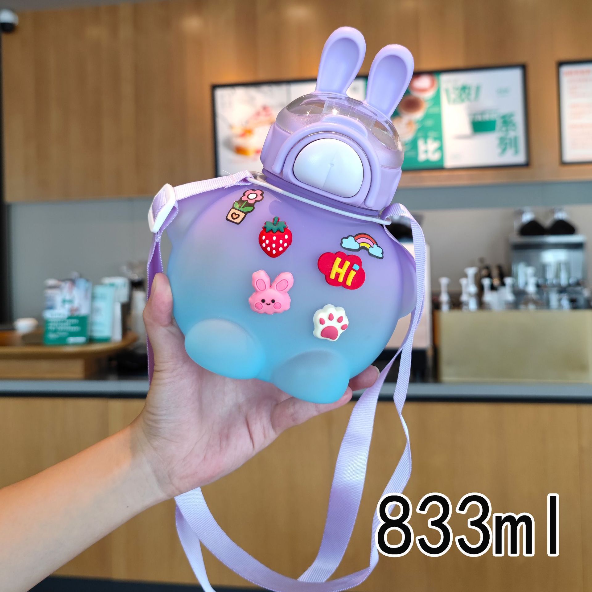 Creative Cartoon Cute Pet Cute Tooth Rabbit Chubby Cup Straw Strap Cup Factory Direct Sales OEM Customized Advertising