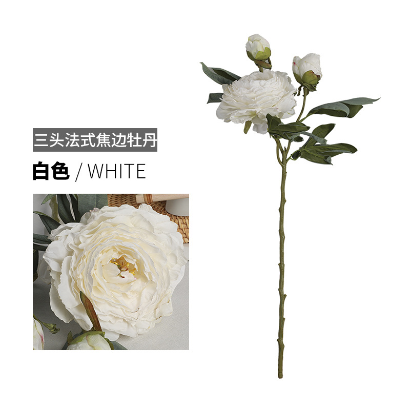 Artificial Flower And Artificial Plant  Simulation Three-Head French-Style Burnt Edge Peony Living Room Home Decoration Simulation Fake Flower Flower Arrangement Ornaments