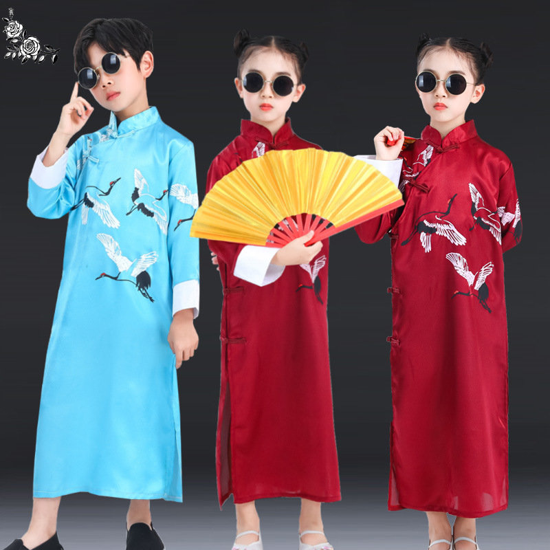 三句半儿童相声演出服装民国长袍大褂马褂说书人舞蹈服六一表演服