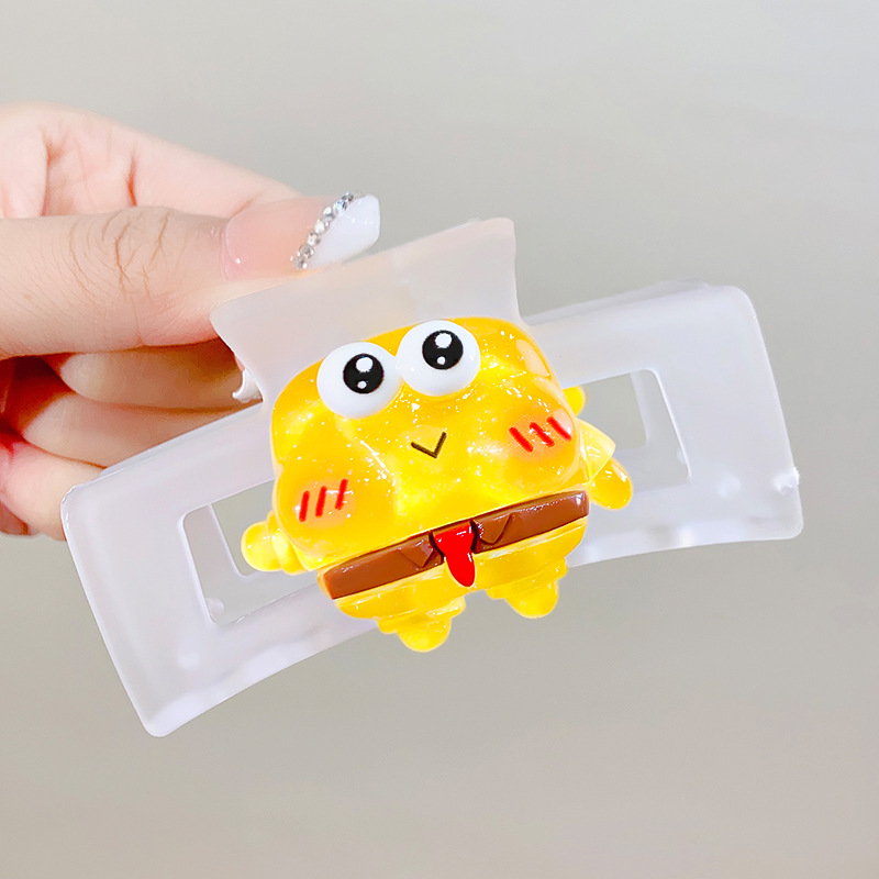 Rectangular Frosted Cartoon Sponge Baby Series Grip Shark Clip 8.5cm Back Head Hair Hoop for Braid Internet Influencer Hair Clip