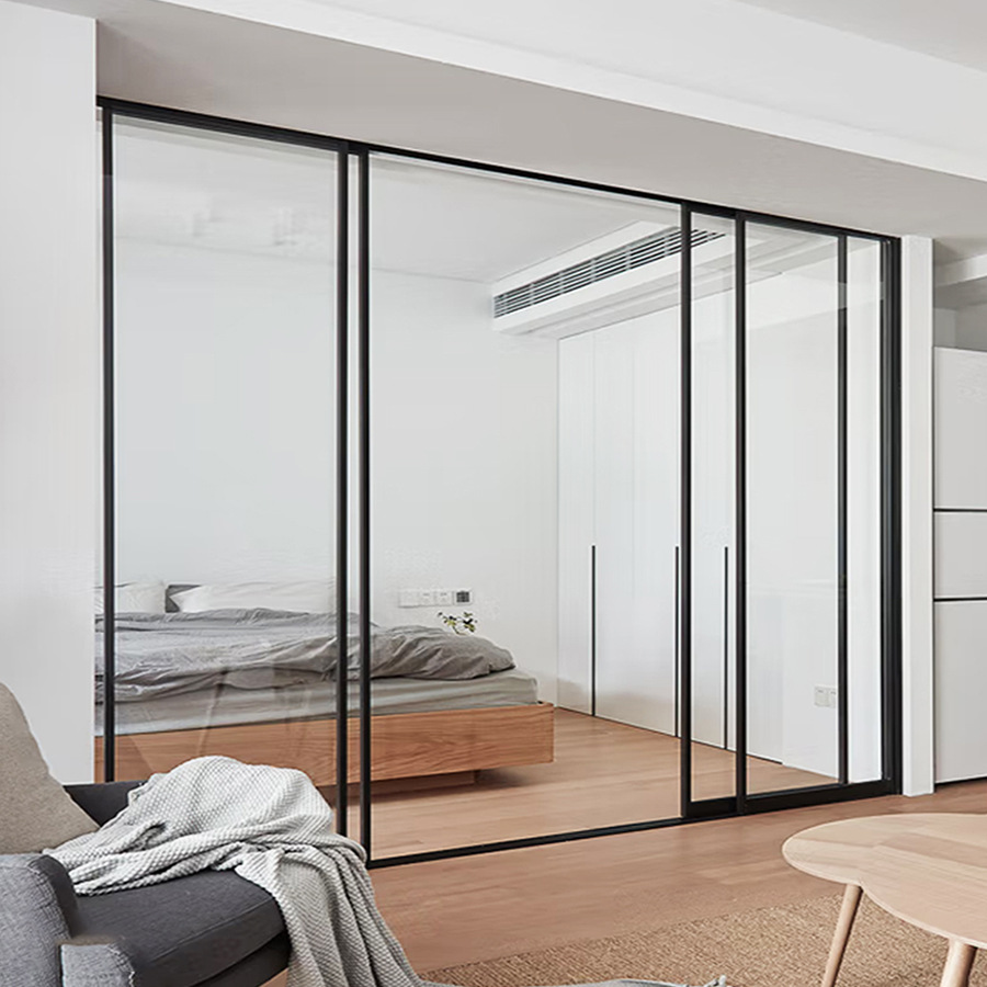 厨房极窄推拉门三联动铝镁合金窄边厨房阳台客厅隔断平开折叠移门